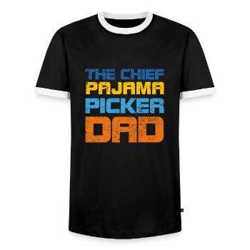 The Chief Pajama Picker Dad - Men's Ringer Shirt - black/white - Front - AI Model Female 172 light (172cm) & AI Model Male 178 light (178cm)