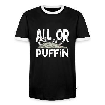 puffin puffin auke birds Lunde - Men's Ringer Shirt - black/white - Front - AI Model Female 172 light (172cm) & AI Model Male 178 light (178cm)