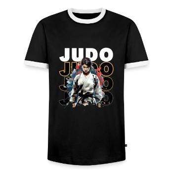 Judokate Manga Judo - Männer Kontrast-T-Shirt - Schwarz/Weiß - Vorne - AI Model Female 172 light (172cm) & AI Model Male 178 light (178cm)