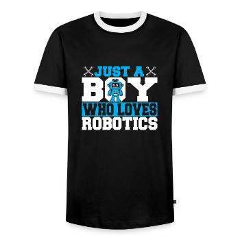 Just A Boy Who Loves Robotics Men Build Robot Droi - Men's Ringer Shirt - black/white - Front - AI Model Female 172 light (172cm) & AI Model Male 178 light (178cm)