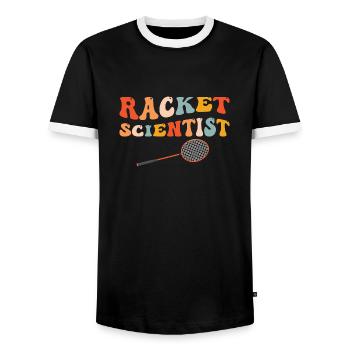 Lustiger Badminton Wissenschaftlicher Schlägerspieler - Männer Kontrast-T-Shirt - Schwarz/Weiß - Vorne - AI Model Female 172 light (172cm) & AI Model Male 178 light (178cm)