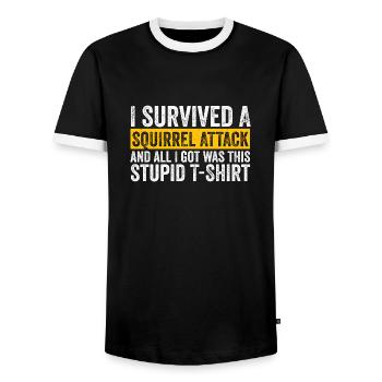 Forest Animal Cool Funny I Survived A Squirrel Att - Männer Kontrast-T-Shirt - Schwarz/Weiß - Vorne - AI Model Female 172 light (172cm) & AI Model Male 178 light (178cm)