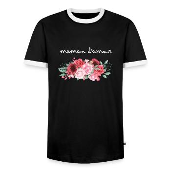 Maman d’amour fleurs - idée cadeau maman - T-shirt contrasté Homme - noir/blanc - Devant - AI Model Female 172 light (172cm) & AI Model Male 178 light (178cm)