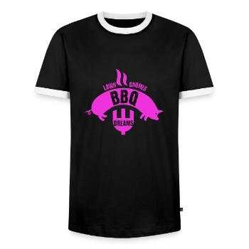 Gnomes Grill BBQ Lawn Backyard Grilling Food Love - Men's Ringer Shirt - black/white - Front - AI Model Female 172 light (172cm) & AI Model Male 178 light (178cm)