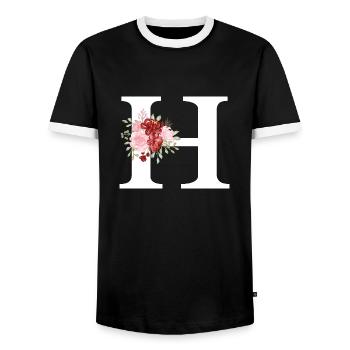 Red Floral Letter H - Men's Ringer Shirt - black/white - Front - AI Model Female 172 light (172cm) & AI Model Male 178 light (178cm)