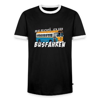 I've had enough, I'm going to take the bus - Men's Ringer Shirt - black/white - Front - AI Model Female 172 light (172cm) & AI Model Male 178 light (178cm)