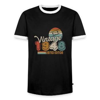 1948 - Männer Kontrast-T-Shirt - Schwarz/Weiß - Vorne - AI Model Female 172 light (172cm) & AI Model Male 178 light (178cm)