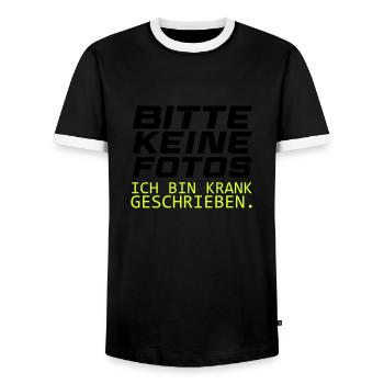 bitte keine fotos - Männer Kontrast-T-Shirt - Schwarz/Weiß - Vorne - AI Model Female 172 light (172cm) & AI Model Male 178 light (178cm)