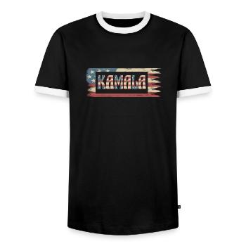 Kamala Harris president amerikanische Flagge retro - Männer Kontrast-T-Shirt - Schwarz/Weiß - Vorne - AI Model Female 172 light (172cm) & AI Model Male 178 light (178cm)