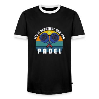 Es ist ein schöner Tag für Padel. Ich liebe Padel - Männer Kontrast-T-Shirt - Schwarz/Weiß - Vorne - AI Model Female 172 light (172cm) & AI Model Male 178 light (178cm)