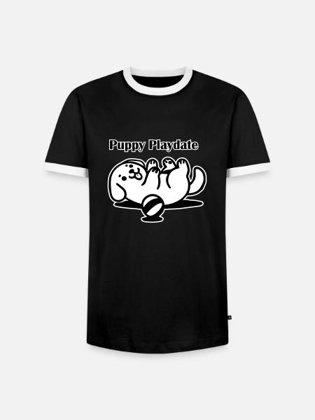 Pentu leikkii pallolla - Puppy Playdate Design - Miesten kontrastipaita - musta/valkoinen