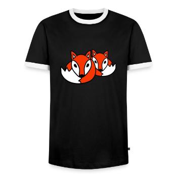 2 Amis Renards Roux Renard Deux Animaux Sauvages Équipe - T-shirt contrasté Homme - noir/blanc - Devant - AI Model Female 172 light (172cm) & AI Model Male 178 light (178cm)