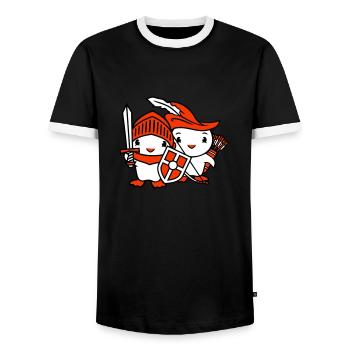 2 Enten Ritter Bogenschütze Schwert Schild Kämpfer - Männer Kontrast-T-Shirt - Schwarz/Weiß - Vorne - AI Model Female 172 light (172cm) & AI Model Male 178 light (178cm)