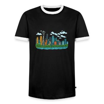 Seattle City - Men's Ringer Shirt - black/white - Front - AI Model Female 172 light (172cm) & AI Model Male 178 light (178cm)