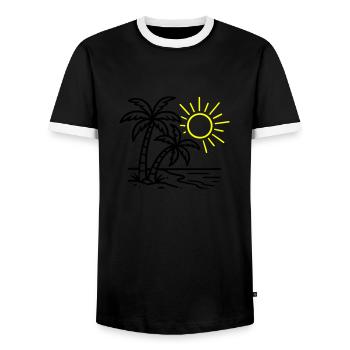 Plage de Island Palm Trees - T-shirt contrasté Homme - noir/blanc - Devant - AI Model Female 172 light (172cm) & AI Model Male 178 light (178cm)