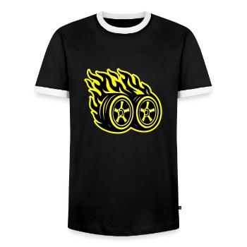 Flamme de pneu de voiture - T-shirt contrasté Homme - noir/blanc - Devant - AI Model Female 172 light (172cm) & AI Model Male 178 light (178cm)