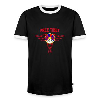 tibet libre (free tibet) - T-shirt contrasté Homme - noir/blanc - Devant - AI Model Female 172 light (172cm) & AI Model Male 178 light (178cm)