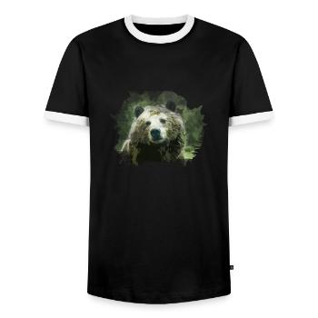 bear - Men's Ringer Shirt - black/white - Front - AI Model Female 172 light (172cm) & AI Model Male 178 light (178cm)