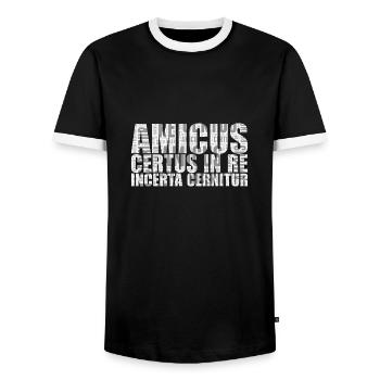 Amicus certus dans re incerta cernitur - T-shirt contrasté Homme - noir/blanc - Devant - AI Model Female 172 light (172cm) & AI Model Male 178 light (178cm)