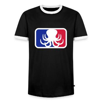 sport logo oktopus krake kopffuesser kalmar tentak - Männer Kontrast-T-Shirt - Schwarz/Weiß - Vorne - AI Model Female 172 light (172cm) & AI Model Male 178 light (178cm)