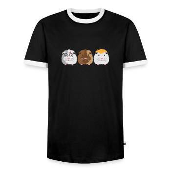 Three little cute guinea pigs - Men's Ringer Shirt - black/white - Front - AI Model Female 172 light (172cm) & AI Model Male 178 light (178cm)