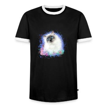 chat, chat siamois, ragdoll, peinture, graffiti - T-shirt contrasté Homme - noir/blanc - Devant - AI Model Female 172 light (172cm) & AI Model Male 178 light (178cm)