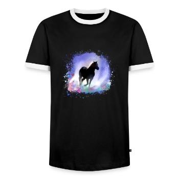 horse,haflinger, graffiti, painting, pink,Icelander - Men's Ringer Shirt - black/white - Front - AI Model Female 172 light (172cm) & AI Model Male 178 light (178cm)
