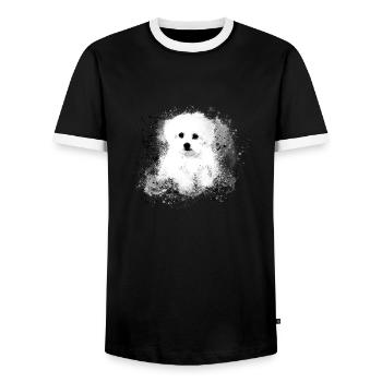 Maltese, dog, white, painting, graffiti, black - Men's Ringer Shirt - black/white - Front - AI Model Female 172 light (172cm) & AI Model Male 178 light (178cm)