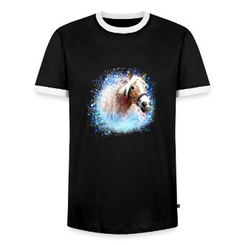 horse,haflinger, graffiti, painting,blue, horses, - Men's Ringer Shirt - black/white - Front - AI Model Female 172 light (172cm) & AI Model Male 178 light (178cm)