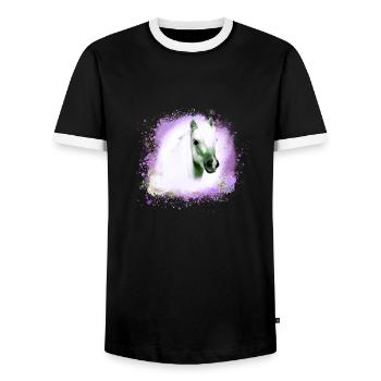 pony, blau, shettland,pferd,pony,weisses pony - Männer Kontrast-T-Shirt - Schwarz/Weiß - Vorne - AI Model Female 172 light (172cm) & AI Model Male 178 light (178cm)