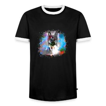 german shepherd, dog, graffiti, German shepherd, - Men's Ringer Shirt - black/white - Front - AI Model Female 172 light (172cm) & AI Model Male 178 light (178cm)