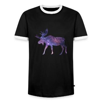 Elch Weltraum Universum Sterne Himmel - Männer Kontrast-T-Shirt - Schwarz/Weiß - Vorne - AI Model Female 172 light (172cm) & AI Model Male 178 light (178cm)