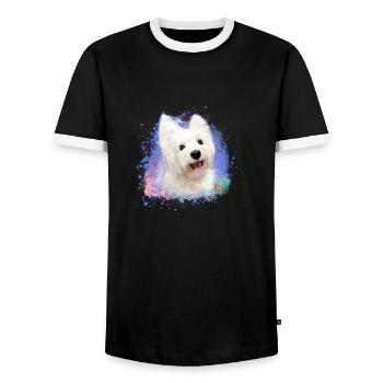 West Highland White Terrier, terrier, chien, graffiti - T-shirt contrasté Homme - noir/blanc - Devant - AI Model Female 172 light (172cm) & AI Model Male 178 light (178cm)