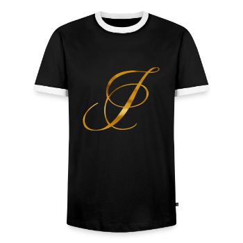 Lettre d’or I au design vintage - T-shirt contrasté Homme - noir/blanc - Devant - AI Model Female 172 light (172cm) & AI Model Male 178 light (178cm)