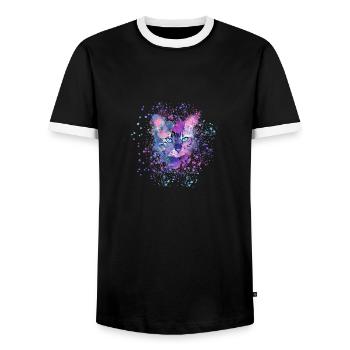 katze,bunt, Aquarell, kätzchen,sterne - Männer Kontrast-T-Shirt - Schwarz/Weiß - Vorne - AI Model Female 172 light (172cm) & AI Model Male 178 light (178cm)