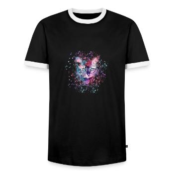 katze,bunt, Aquarell, kätzchen,sterne - Männer Kontrast-T-Shirt - Schwarz/Weiß - Vorne - AI Model Female 172 light (172cm) & AI Model Male 178 light (178cm)
