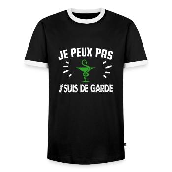 je peux pas je suis de garde - T-shirt contrasté Homme - noir/blanc - Devant - AI Model Female 172 light (172cm) & AI Model Male 178 light (178cm)