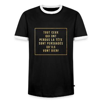 Citation du sage - T-shirt contrasté Homme - noir/blanc - Devant - AI Model Female 172 light (172cm) & AI Model Male 178 light (178cm)