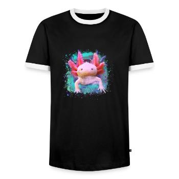 Axolotl, tier, fisch,wasser,bunt, graffiti - Männer Kontrast-T-Shirt - Schwarz/Weiß - Vorne - AI Model Female 172 light (172cm) & AI Model Male 178 light (178cm)