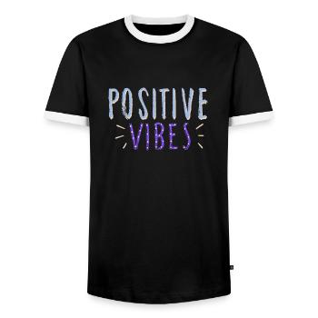 positive vibes - Men's Ringer Shirt - black/white - Front - AI Model Female 172 light (172cm) & AI Model Male 178 light (178cm)