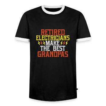 Retired Electricians Make the Best Grandpas - Men's Ringer Shirt - black/white - Front - AI Model Female 172 light (172cm) & AI Model Male 178 light (178cm)