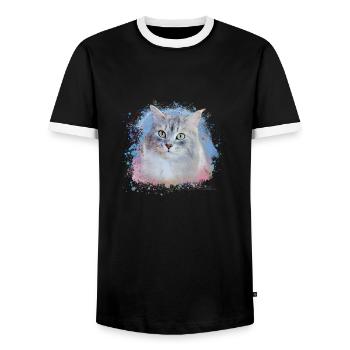 Chat sibérien, graffiti, peinture, chat - T-shirt contrasté Homme - noir/blanc - Devant - AI Model Female 172 light (172cm) & AI Model Male 178 light (178cm)