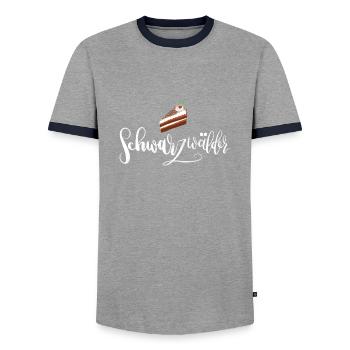 Schwarzwälder - mit Schwarzwälder Kirschtorte - Männer Kontrast-T-Shirt - Grau/Navy  - Vorne - AI Model Female 172 light (172cm) & AI Model Male 178 light (178cm)