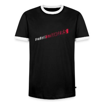 lets stay strangers quote - Men's Ringer Shirt - black/white - Front - AI Model Female 172 light (172cm) & AI Model Male 178 light (178cm)