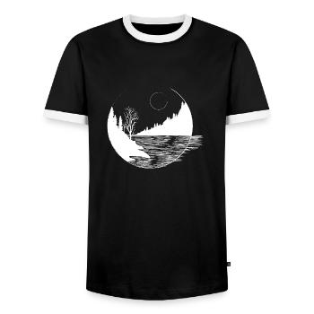 In die Berge - Männer Kontrast-T-Shirt - Schwarz/Weiß - Vorne - AI Model Female 172 light (172cm) & AI Model Male 178 light (178cm)
