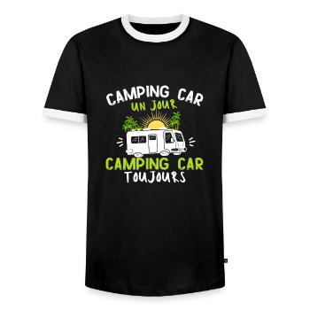 Humour camping car -toujours- Cadeau marrant - T-shirt contrasté Homme - noir/blanc - Devant - AI Model Female 172 light (172cm) & AI Model Male 178 light (178cm)