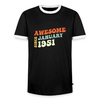 Groovy 72 Years Old Awesome Since January 1951 - Men's Ringer Shirt - black/white - Front - AI Model Female 172 light (172cm) & AI Model Male 178 light (178cm)