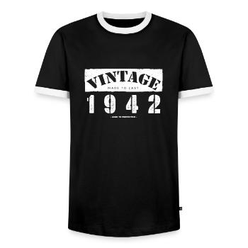 81 Jahre alt: Vintage Classic 1942 81. Geburtstag - Männer Kontrast-T-Shirt - Schwarz/Weiß - Vorne - AI Model Female 172 light (172cm) & AI Model Male 178 light (178cm)