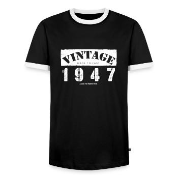 76 Jahre alt: Vintage Classic 1947 76. Geburtstag - Männer Kontrast-T-Shirt - Schwarz/Weiß - Vorne - AI Model Female 172 light (172cm) & AI Model Male 178 light (178cm)