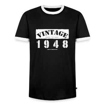 75 Jahre alt: Vintage Classic 1948 75. Geburtstag - Männer Kontrast-T-Shirt - Schwarz/Weiß - Vorne - AI Model Female 172 light (172cm) & AI Model Male 178 light (178cm)